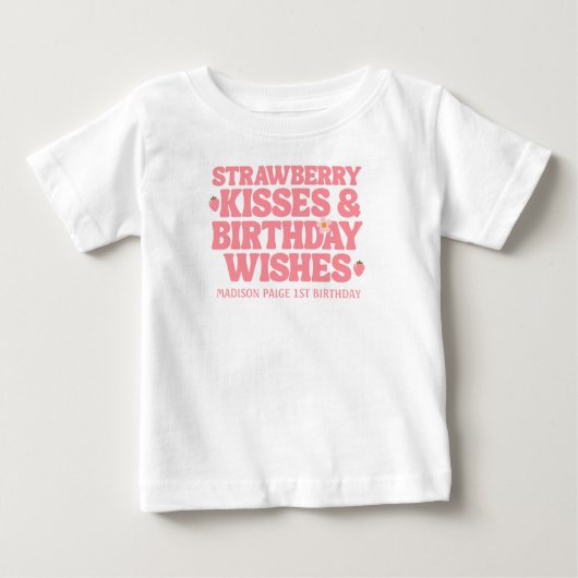 T-shirt Pour Bébé Baisers mignonnes fraises Anniversaire Voeux Fille (Devant)
