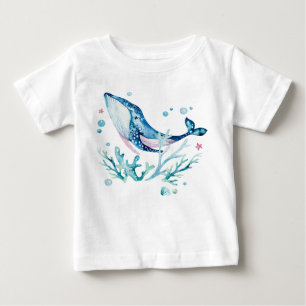 T-shirt Pour Bébé Baleine mignonne et coraux, aquarelle illustration