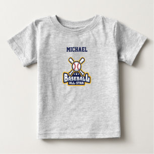 T-shirt Pour Bébé Balle et Batte Étoiles du Baseball Personnalisée