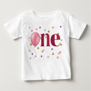 T-shirt Pour Bébé Balle rose et Confetti premier anniversaire