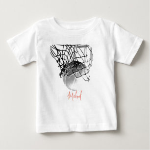 T-shirt Pour Bébé Ballon et filet de basket-ball noir et blanc Votre