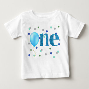 T-shirt Pour Bébé Ballons Bleus et Confetti Premier anniversaire
