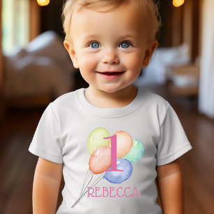 T-shirt Pour Bébé Ballons et nom de la fille de premier anniversaire