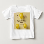 T-shirt Pour Bébé Ballons jaunes 1er anniversaire ajouter nom date t (Devant)