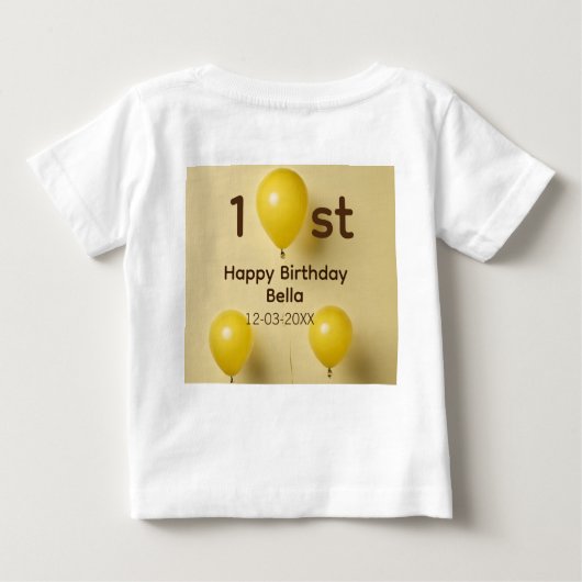T-shirt Pour Bébé Ballons jaunes 1er anniversaire ajouter nom date t (Dos)