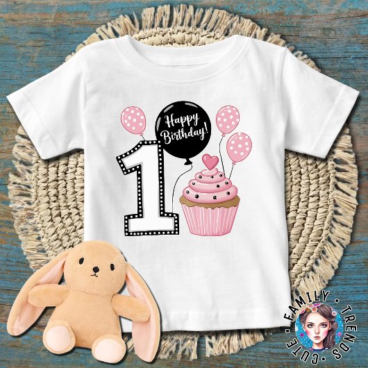 T-shirt Pour Bébé Balloons de gâteau d'anniversaire 1 an