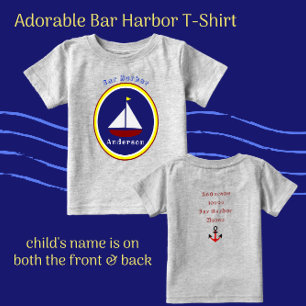 T-shirt Pour Bébé Bar Harbour Maine Cute Voilier avec nom d'enfant