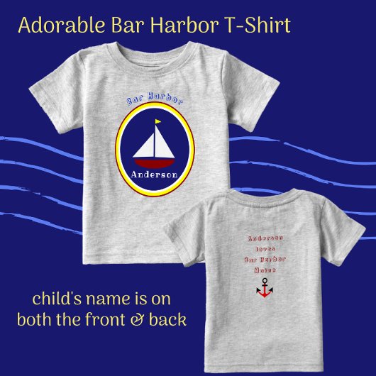 T-shirt Pour Bébé Bar Harbour Maine Cute Voilier avec nom d'enfant