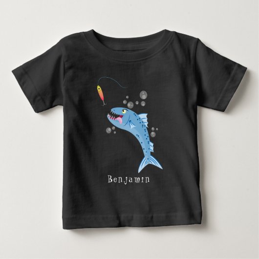 T-shirt Pour Bébé Barracuda poisson affamé de la pêche dessin animé (Devant)