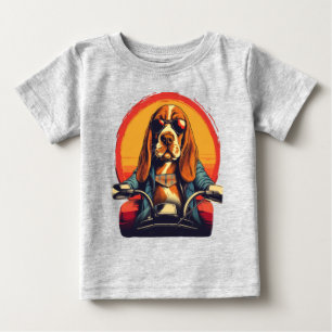T-shirt Pour Bébé basset cool hound biker au coucher du soleil