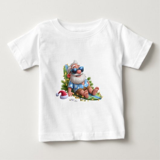 T-shirt Pour Bébé Beach Santa Summer Holiday cute  Christmas Lights  (Devant)