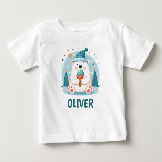 T-shirt Pour Bébé Bear Chillin' mignonne avec crème glacée (Devant)