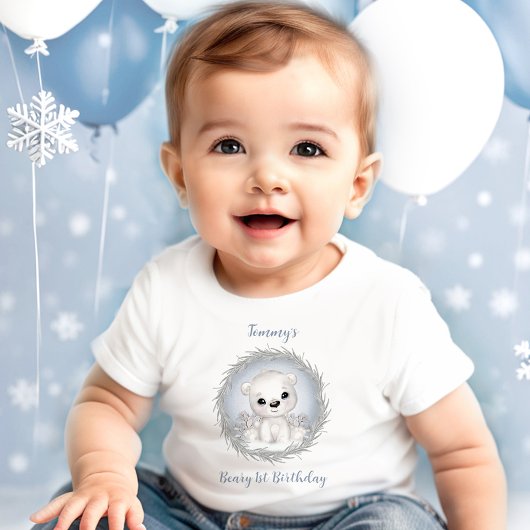 T-shirt Pour Bébé Beary d'hiver 1er anniversaire mignon Ours polaire