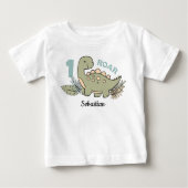 T-shirt Pour Bébé Beau Dinosaure Bleu Vert Garçon 1er Anniversaire (Devant)