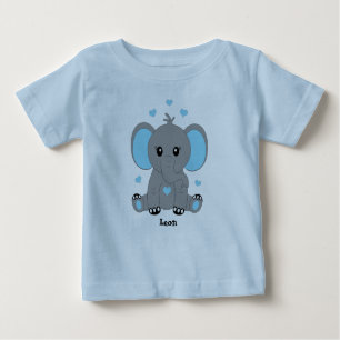 T-shirt Pour Bébé Beau éléphant en bleu, dessiné à la main,