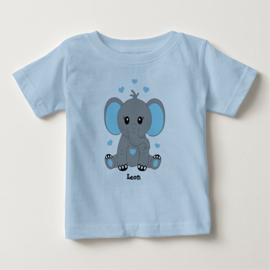 T-shirt Pour Bébé Beau éléphant en bleu, dessiné à la main, (Devant)
