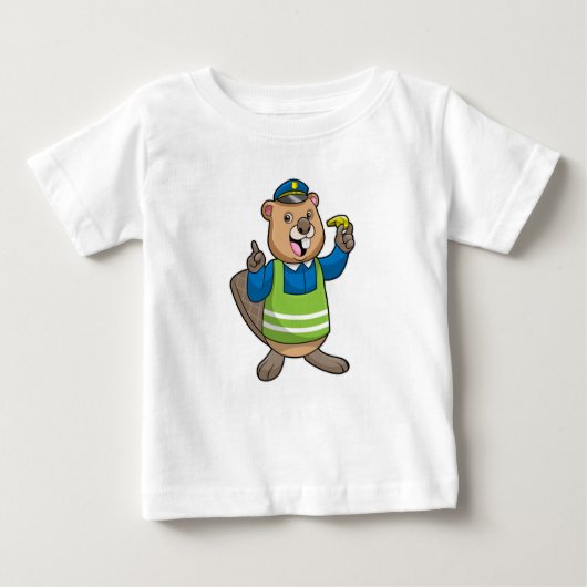 T-shirt Pour Bébé Beaver en tant qu'agent de police avec sifflet (Devant)
