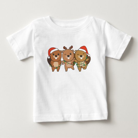 T-shirt Pour Bébé Beaver Noël Animaux de Noël Cute Beaver (Devant)