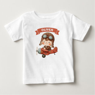 T-shirt Pour Bébé Bébé Aviateur Rêveur dans un Avion Rouge