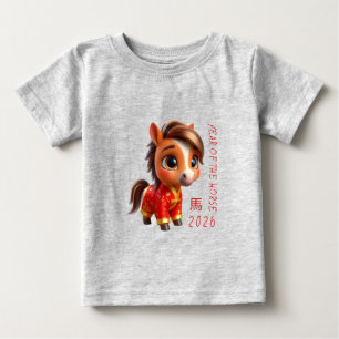 T-shirt Pour Bébé Bébé Cheval Mignon Nouvel An Chinois 2026 T-Baby