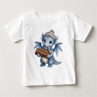T-shirt Pour Bébé Bébé dragon d'hiver bleu mignon avec du bois de ch