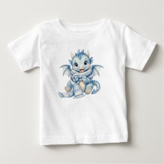 T-shirt Pour Bébé Bébé dragon d'hiver mignon avec écharpe confortabl