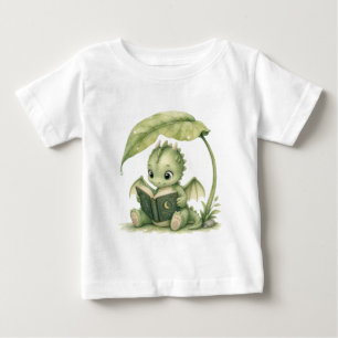 T-shirt Pour Bébé Bébé dragon lisant sous une histoire de livre de f