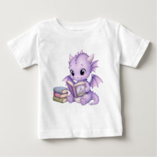 T-shirt Pour Bébé Bébé Dragon Mignon Lisant Fantasy Aquarelle Enfant