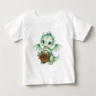 T-shirt Pour Bébé Bébé dragon vert mignon avec panier de baies pour