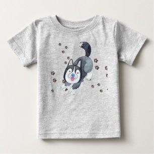 T-shirt Pour Bébé Bébé husky sibérien joueur faisant des traces