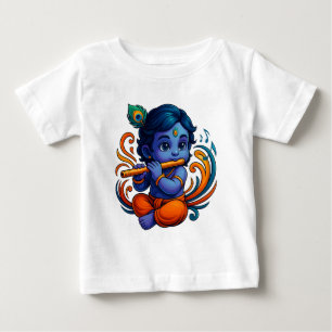 T-shirt Pour Bébé Bébé Krishna avec Flûte - Vibes de paix 3D dynam