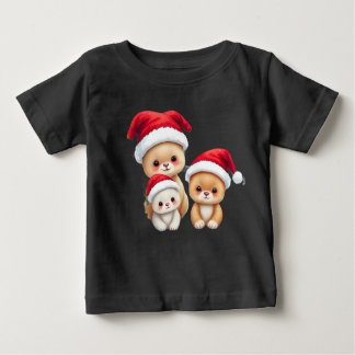 T-shirt Pour Bébé Bébé mignon animaux dans Noël Wonderland Art