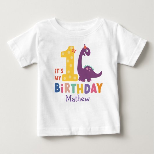 T-shirt Pour Bébé Bébé mignon Dinosaure C'est mon 1er anniversaire (Devant)