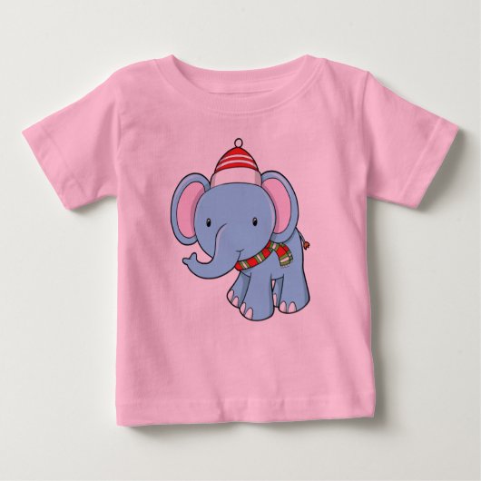 T-shirt Pour Bébé Bébé mignon éléphant portant le chapeau et l'échar (Devant)