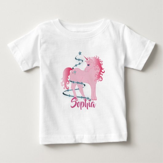 T-shirt Pour Bébé Bébé mignon Noël Unicorne rose fille personnalisée (Devant)