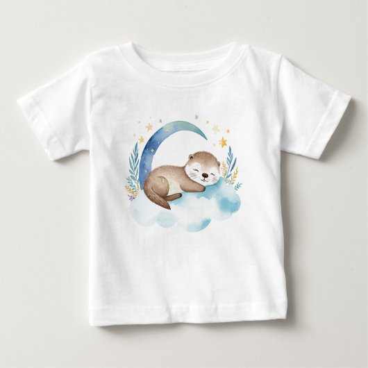 T-shirt Pour Bébé Bébé mignon Otter sur la Lune - (Devant)