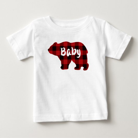 T-shirt Pour Bébé Bébé mignon ours rouge noir buffle plaid motif (Devant)
