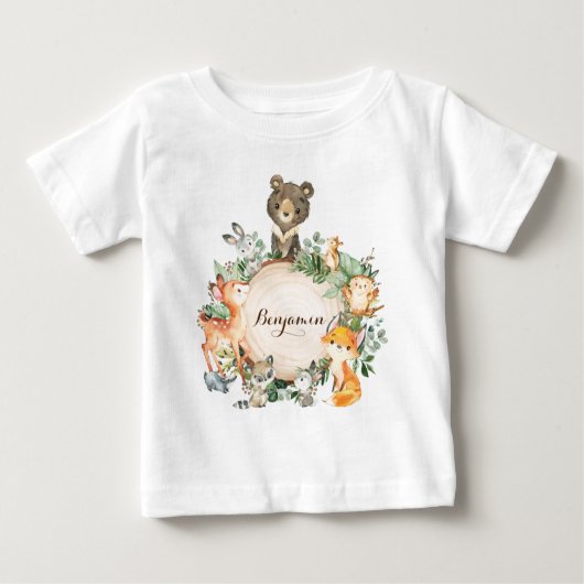 T-shirt Pour Bébé Bébé mignon personnalisé Animaux de forêt de bois (Devant)