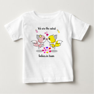 T-shirt Pour Bébé Bébé mignon renards s'embrasser avec/Coeurs coloré
