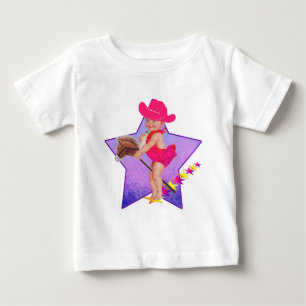 T-shirt Pour Bébé Bébé Occidental Cowgirl Sur Stick Horse