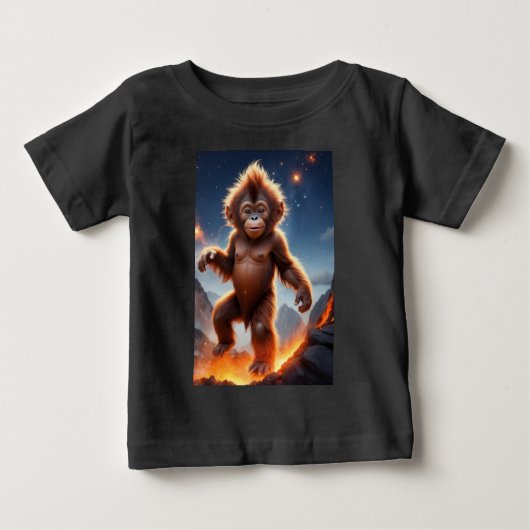 T-shirt Pour Bébé Bébé Orangoutan et Volcano (Devant)