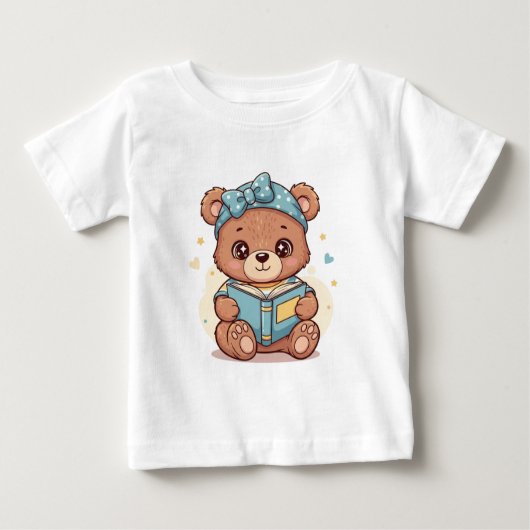 T-shirt Pour Bébé Bébé Ours Lire un livre (Devant)