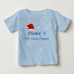 T-shirt Pour Bébé Bébé`s premier Noël Santa Chapeau Snowflake Bleu