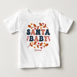 T-shirt Pour Bébé Bébé Santa des Fêtes Rétro Personnalisé