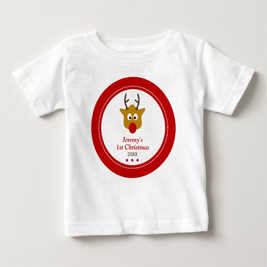 T-shirt Pour Bébé Bébés rouges de rennes mignons Premier Noël (Devant)