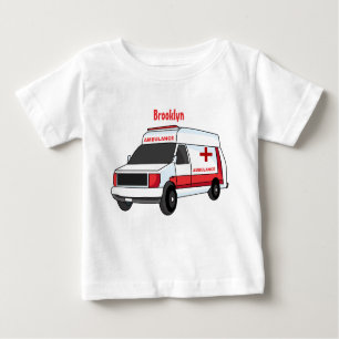 T-shirt Pour Bébé Belle ambulance rouge caricature van