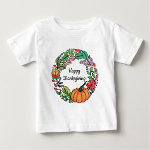 T-shirt Pour Bébé Belle guirlande de citrouille d'aquarelle avec le