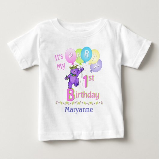 T-shirt Pour Bébé Belle Royal Bear 1ère fête d'anniversaire (Devant)