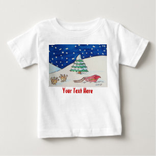 T-shirt Pour Bébé Belle scène de neige de rennes avec traîneau et