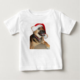 T-shirt Pour Bébé Berger allemand portant un Casquette du Père Noël